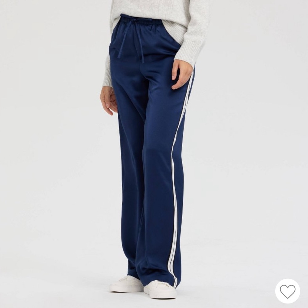 Women's High-Rise Wide Leg Satin Track Pull-On Pants - A New Day™ Navy Blue